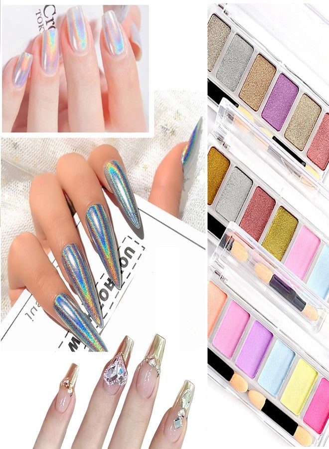 CHARMING MAY 3 Pack Solid Mirror Chrome Nail Powder,Chrome Nail Powder Palette Nail Pigment Powder,Rose Gold Sliver Pink Metallic Mirror Effect Chrome Powder for Nails(Solid Mirror powder) - Image 1