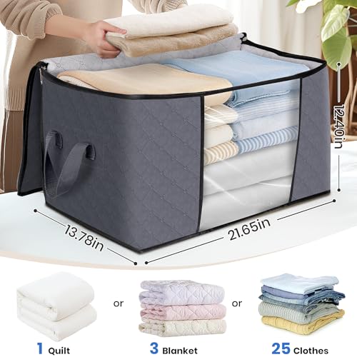 Fab totes Storage Bags,Clothes Blanket Storage Bins Foldable Closet Organizers with Reinforced Handle for Home Dorm Storage and Organization,Fabric Bags for Organizing Sheets,Clothing (Grey,3 Pack) - Image 2