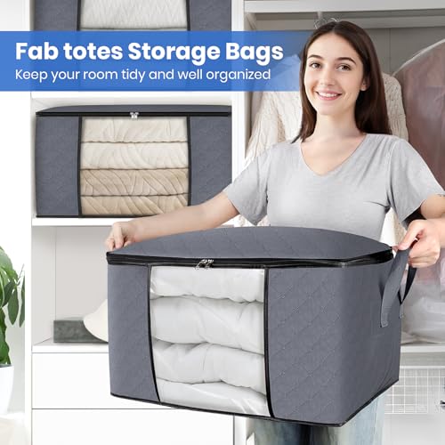 Fab totes Storage Bags,Clothes Blanket Storage Bins Foldable Closet Organizers with Reinforced Handle for Home Dorm Storage and Organization,Fabric Bags for Organizing Sheets,Clothing (Grey,3 Pack) - Image 5