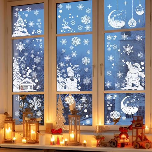 Plexaris Christmas Window Decorations - 260 Pcs Double-Sided Stickers, 9 Sheet Reusable White Vinyl PVC Snowflake Decals for Windows and Mirrors - Image 2