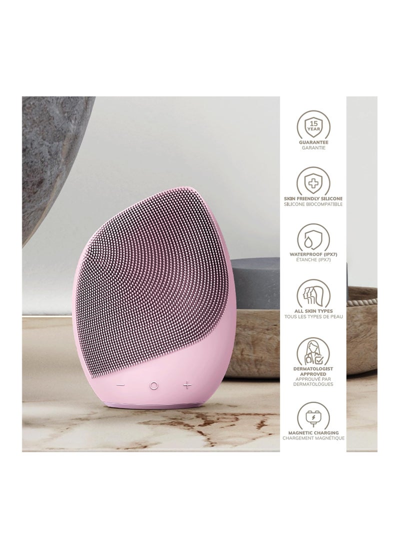 GESKE Smart App Guided Sonic Facial Brush 5 In 1 | Vibrating Electric Facial Cleansing Brush | Soft Silicone Brush | Professional Facial Cleanser | Skin Cleanser & Exfoliator | Face Massager - Pink  - Image 5