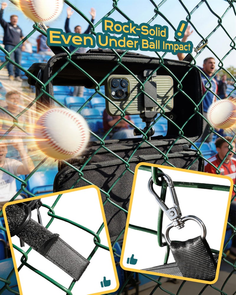 Stouchi Game Changer Mounting Kit, All-in-One Soft Fabric Fence Mount Bag with Anti-Glare Shade & Storage, Portable Fence Mount for Baseball Softball Tennis, Compatible with iPhone/GoPro/Mevo Start - Image 5