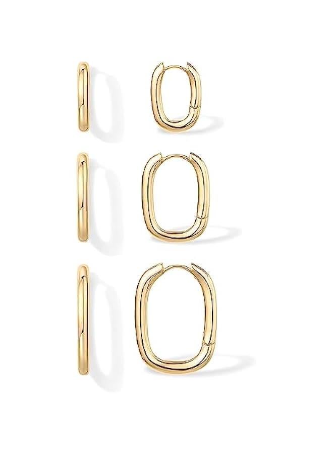 PAVOI 18K Gold Plated Sterling Silver Posts Small Hoop Earrings for Women - Trendy Geometric Plain Chunky Huggie Earscape Piercing Pack - Everyday Gold Hoop Earrings Set  - Image 1
