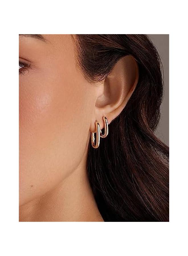 PAVOI 18K Gold Plated Sterling Silver Posts Small Hoop Earrings for Women - Trendy Geometric Plain Chunky Huggie Earscape Piercing Pack - Everyday Gold Hoop Earrings Set  - Image 2