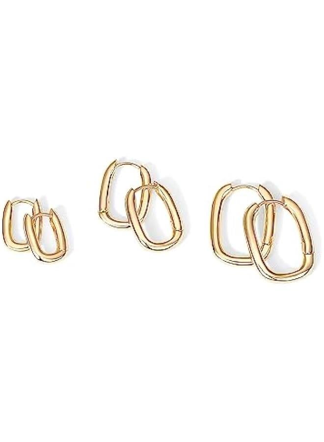 PAVOI 18K Gold Plated Sterling Silver Posts Small Hoop Earrings for Women - Trendy Geometric Plain Chunky Huggie Earscape Piercing Pack - Everyday Gold Hoop Earrings Set  - Image 3