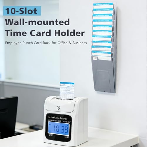 NADAMOO 10Slot Time Card Holder WallMounted Retractable and Expandable Plastic Punch Card Rack Compatible with Time Clock and Attendance Recorder for Office Business Grey - Image 3