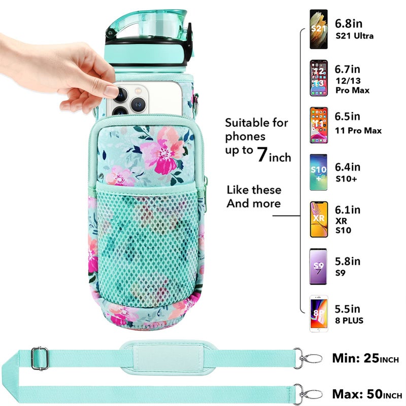Newfad 32 oz Water Bottles with Straw & Strap, Motivational with Times to Drink, BPA Free Reusable Sports Water Bottle with Sleeve for Hiking, Travel, Running or Fitness (Spring Bouquet) - Image 3