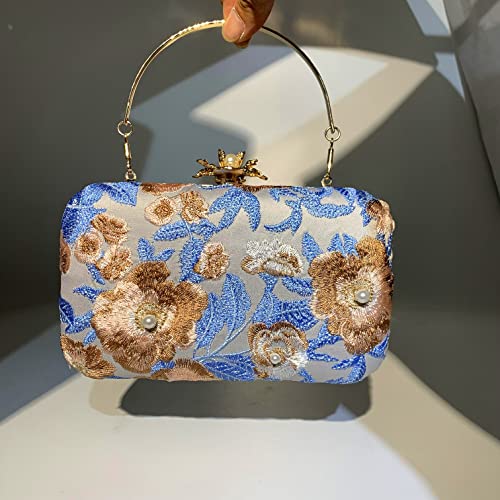 Zebrum Womens Evening Clutch Bag Designer Evening Handbag Hand Bag,Lady Party Wedding Clutch Purse (Embroidery-Light Blue) - Image 2
