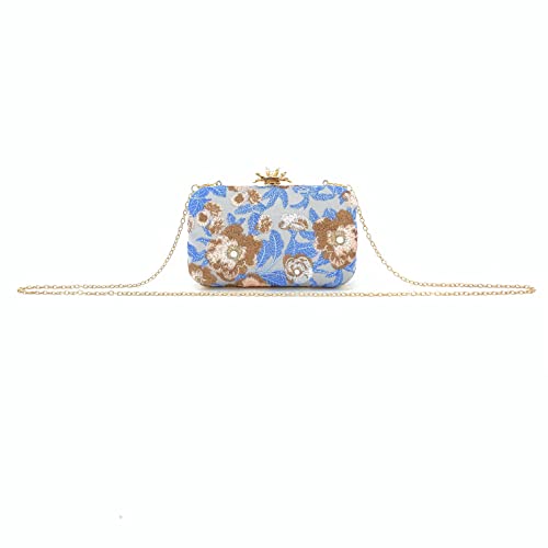 Zebrum Womens Evening Clutch Bag Designer Evening Handbag Hand Bag,Lady Party Wedding Clutch Purse (Embroidery-Light Blue) - Image 4