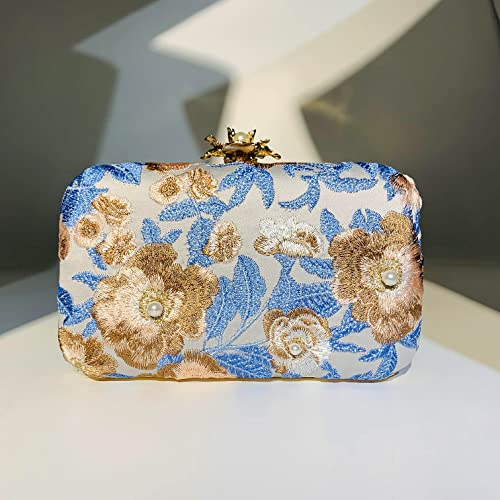 Zebrum Womens Evening Clutch Bag Designer Evening Handbag Hand Bag,Lady Party Wedding Clutch Purse (Embroidery-Light Blue) - Image 5