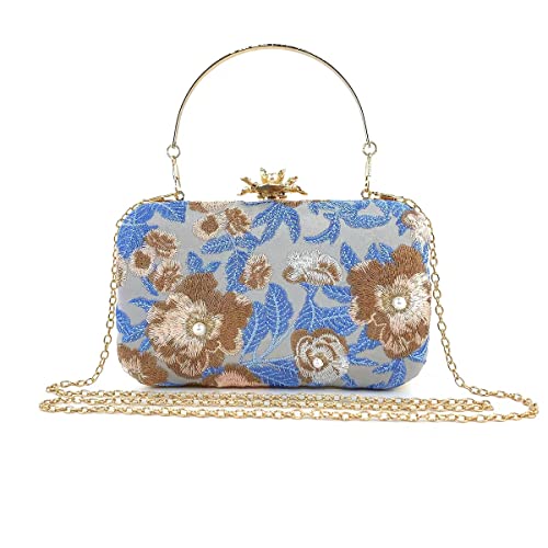 Zebrum Womens Evening Clutch Bag Designer Evening Handbag Hand Bag,Lady Party Wedding Clutch Purse (Embroidery-Light Blue) - Image 1