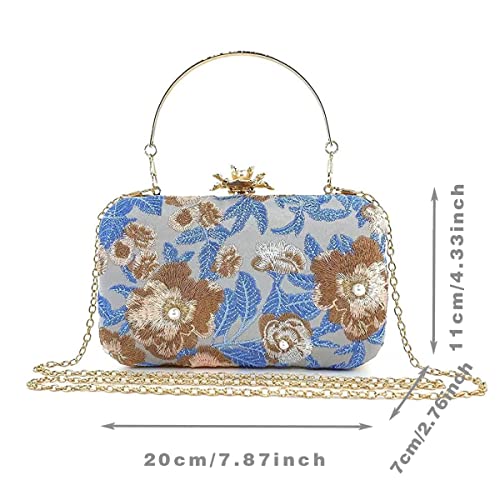 Zebrum Womens Evening Clutch Bag Designer Evening Handbag Hand Bag,Lady Party Wedding Clutch Purse (Embroidery-Light Blue) - Image 3