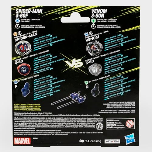 Beyblade X Marvel Collab Spider-Man 3-60F vs. Venom 3-80N Multipack Set, Includes 2 Right-Spin Tops & Launchers, Spinning Toys for Kids 8+, Boys and Girls - Image 3