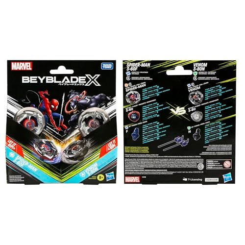 Beyblade X Marvel Collab Spider-Man 3-60F vs. Venom 3-80N Multipack Set, Includes 2 Right-Spin Tops & Launchers, Spinning Toys for Kids 8+, Boys and Girls - Image 2