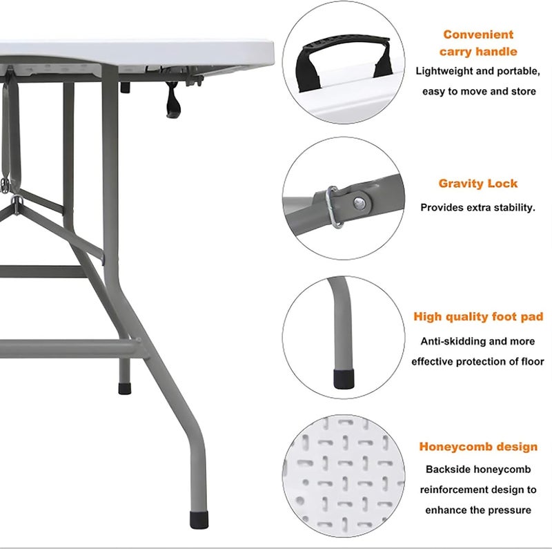 LANNY Classic Portable Plastic Folding Table for Picnic Dining table,Camp Event,Plain White zk180s, LC-1.8M-6FT-09, 180 x70 x 74cm - Image 3