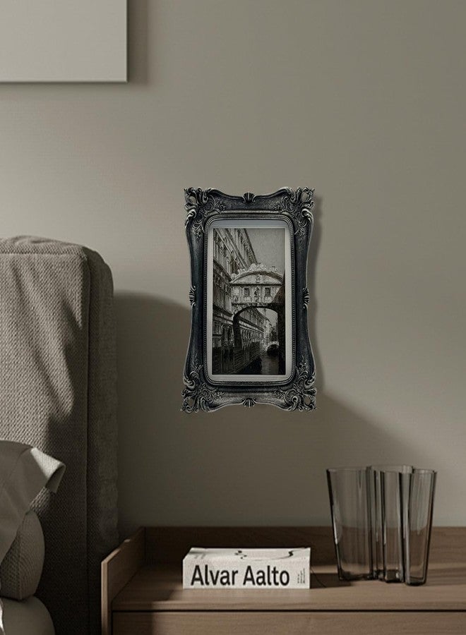 CISOO Vintage 5x7 Picture Frame, Display Pictures 4x6 with Mat or 5x7 without Mat, Antique Photo Frame, for Tabletop and Wall Display, Retro Photo Gallery Art Decor (Black with Silver) - Image 4