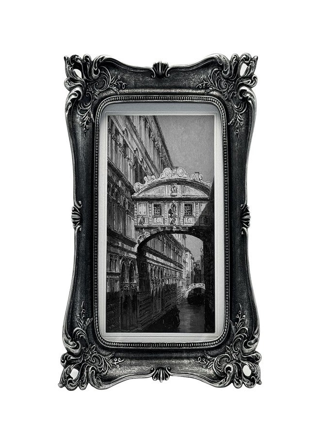 CISOO Vintage 5x7 Picture Frame, Display Pictures 4x6 with Mat or 5x7 without Mat, Antique Photo Frame, for Tabletop and Wall Display, Retro Photo Gallery Art Decor (Black with Silver) - Image 1