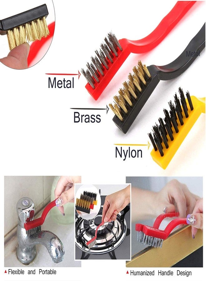 Dejim Mini Wire Brush Cleaning Tool Kit Brass, Nylon, Stainless Steel Bristles (Set of 3 Pieces) - Image 2