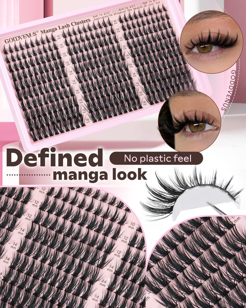 Goddvenus Manga Lash Clusters Natural Wispy 300 Pcs Fairy Eyelash Clusters 10-16mm Fluffy Cluster Eyelash Extensions Anime Cosplay No Plastic Feel Individual Lash Extension CC Curve - Image 5