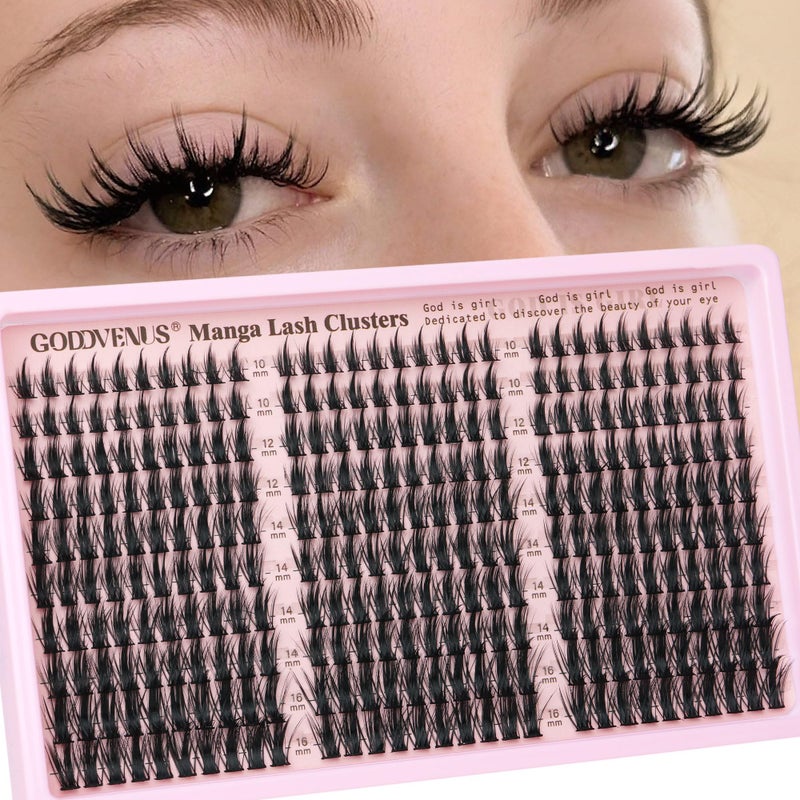 Goddvenus Manga Lash Clusters Natural Wispy 300 Pcs Fairy Eyelash Clusters 10-16mm Fluffy Cluster Eyelash Extensions Anime Cosplay No Plastic Feel Individual Lash Extension CC Curve - Image 1