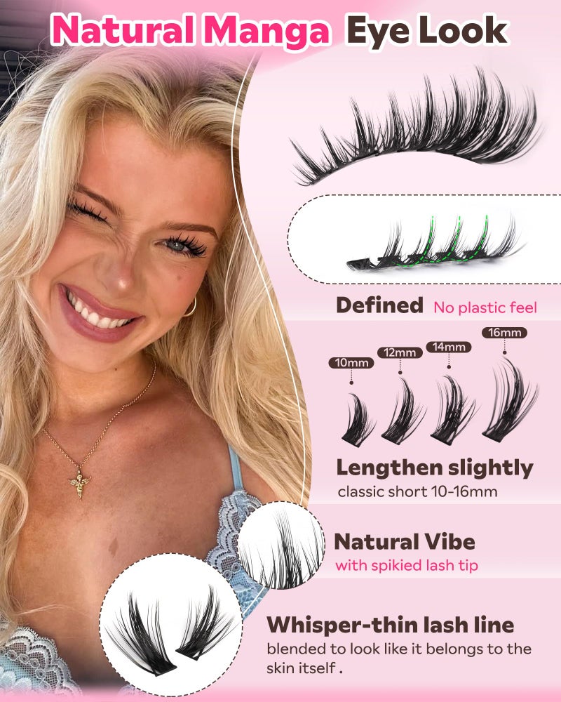 Goddvenus Manga Lash Clusters Natural Wispy 300 Pcs Fairy Eyelash Clusters 10-16mm Fluffy Cluster Eyelash Extensions Anime Cosplay No Plastic Feel Individual Lash Extension CC Curve - Image 4