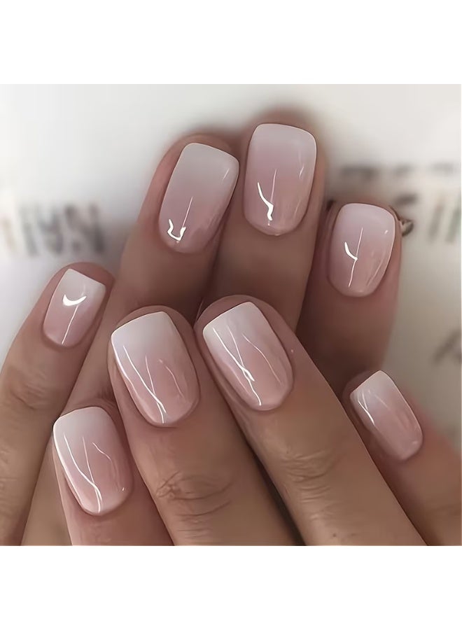 LANGMANNI 24pcs of Nude Gradient Press-on Nails, Mixed Colors, Oval Shape, Short Length, Glossy Finish, Simple Style False Nails for Women and, Suitable for Daily Wear and Special Occasions - Image 1