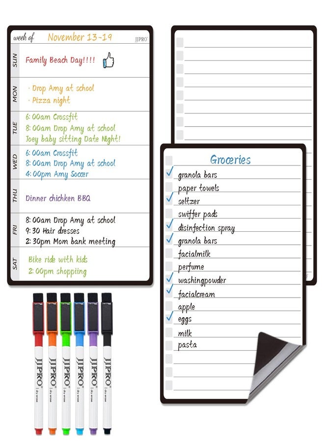 JJPRO Magnetic Weekly Calendar and to Do List for Fridge - 8.5" x 6.5" Weekly Planning Board and Dry Erase Daily to-Do List -6 Markers Included! - Image 1