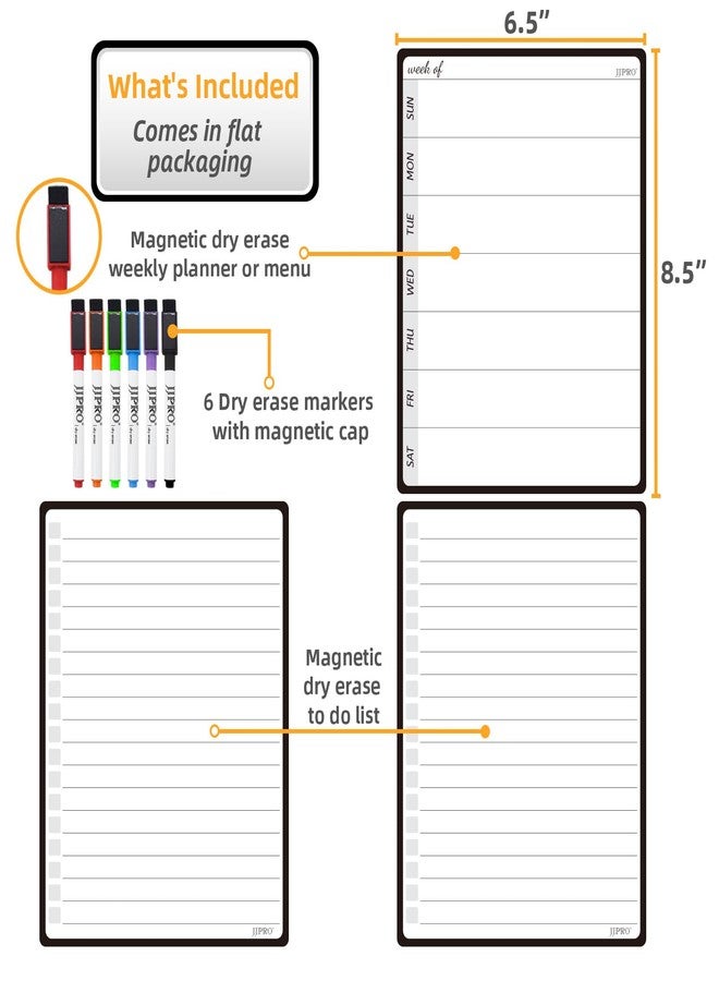 JJPRO Magnetic Weekly Calendar and to Do List for Fridge - 8.5" x 6.5" Weekly Planning Board and Dry Erase Daily to-Do List -6 Markers Included! - Image 2