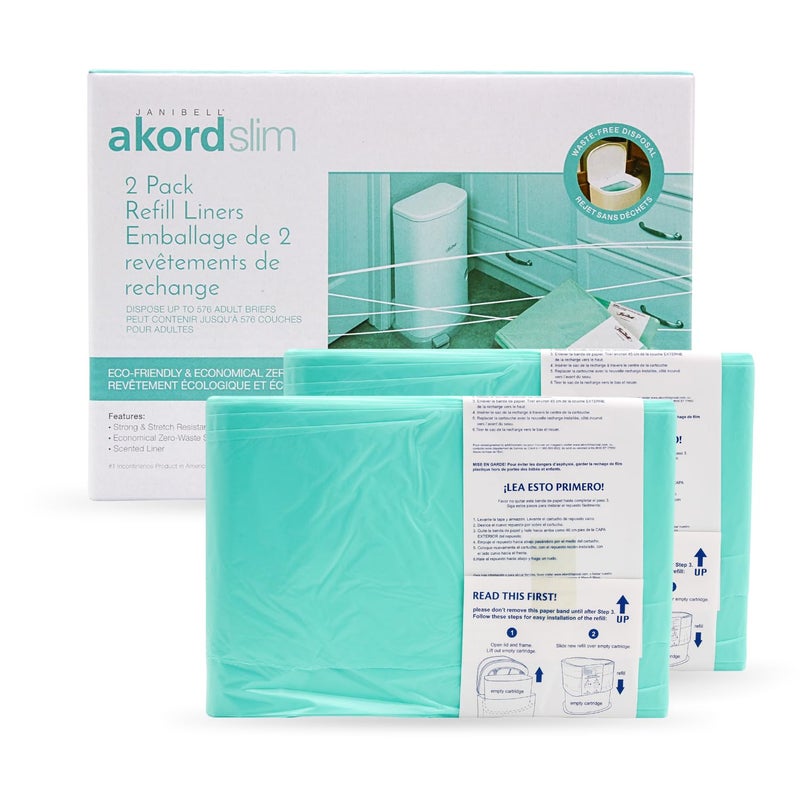 AKORD Janibell Akord Slim Adult Diaper Pail Refill Liners, 2 Count â€“ Fits Akord 280 Slim, Odor Locking, Easy Cut & Tie, Hands-Free, Continuous Liner System â€“ Each 2-Pack Holds Up to 576 Adult Diapers - Image 2