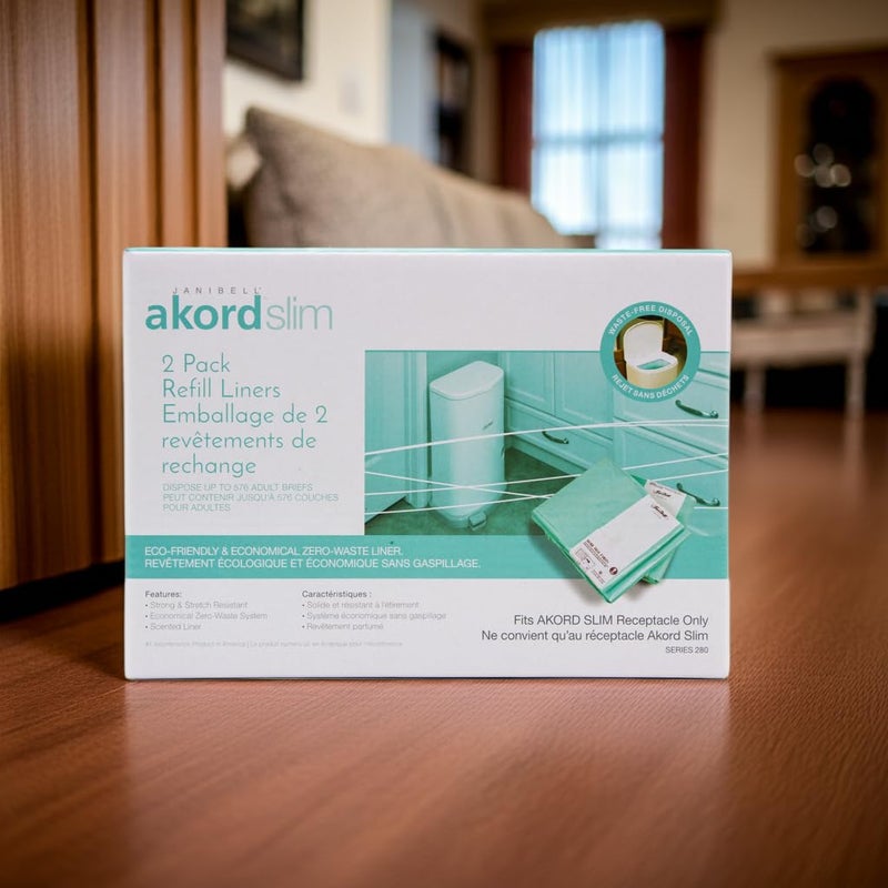 AKORD Janibell Akord Slim Adult Diaper Pail Refill Liners, 2 Count â€“ Fits Akord 280 Slim, Odor Locking, Easy Cut & Tie, Hands-Free, Continuous Liner System â€“ Each 2-Pack Holds Up to 576 Adult Diapers - Image 5