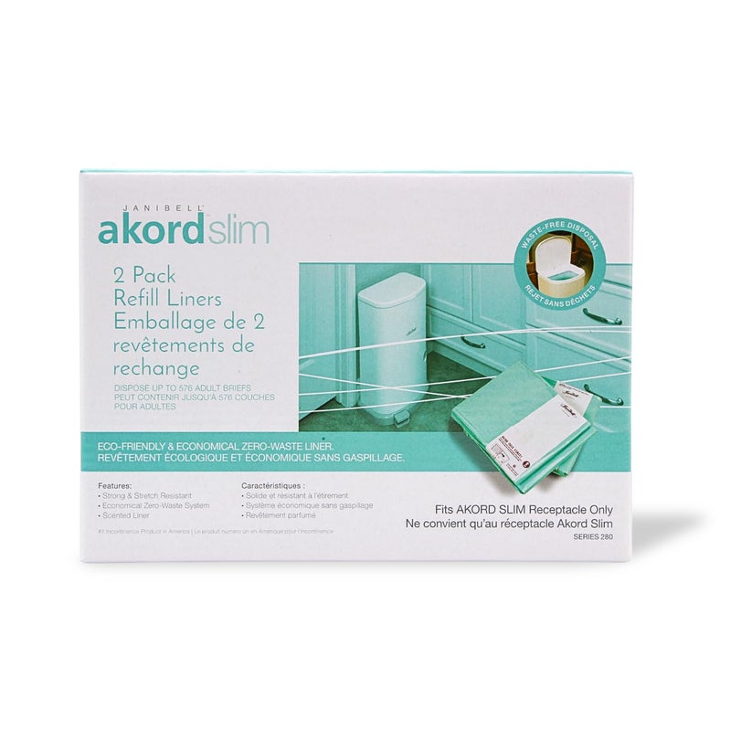 AKORD Janibell Akord Slim Adult Diaper Pail Refill Liners, 2 Count â€“ Fits Akord 280 Slim, Odor Locking, Easy Cut & Tie, Hands-Free, Continuous Liner System â€“ Each 2-Pack Holds Up to 576 Adult Diapers - Image 1
