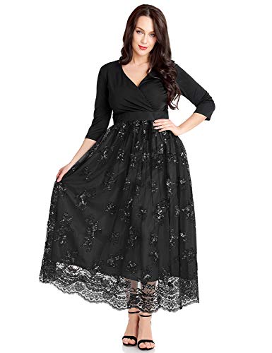 GRAPENT Women's Plus Size Sequin 3/4 Sleeves Evening Gown Party Long Maxi Dress Black Size 16W - Image 1