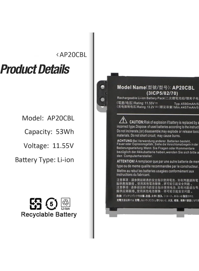 Terabyte بطارية AP20CBL متوافقة مع Acer Swift 3 SF314-43 SF314-511 Aspire 5 A515-45 A515-46 A515-56 A515-56T A515-56G 7 A715-43G Vero AV15-51 بسعة 11.55V 53Wh/4590mAh/3 خلايا - Image 2