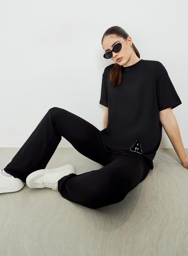 Styli Black Short Sleeve T-Shirt and Leggings Co-Ords - Image 1