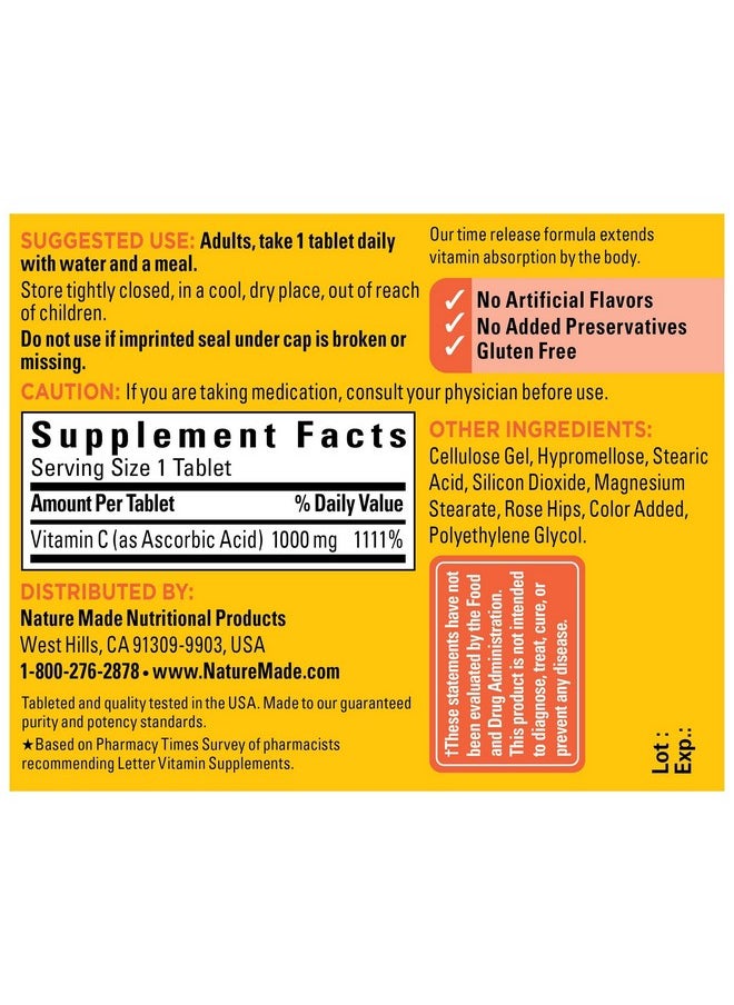 Nature Made Vitamin C 1000 Mg Time Release Tablets With Rose Hips 60 Count To Help Support The Immune System (Pack Of 3)  - Image 5