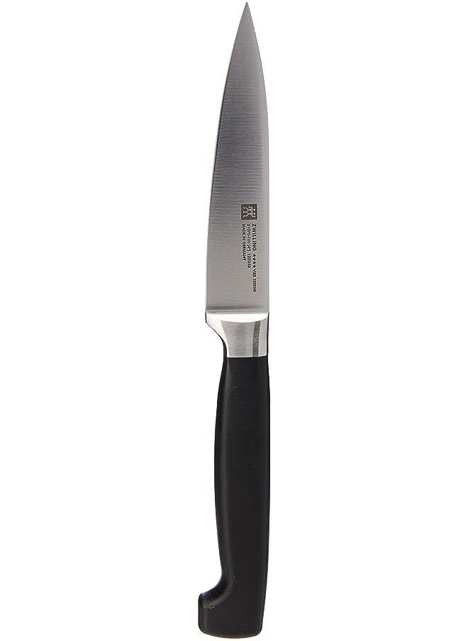 Zwilling Four Star Paring Knife 10cm. Ergonomic handle. Forged Special Formula High-Carbon stainless steel. Ice-hardened. Precision-honed. 57 Rockwell Hardness. 15 degrees edge angle. Made in Germany  - Image 1