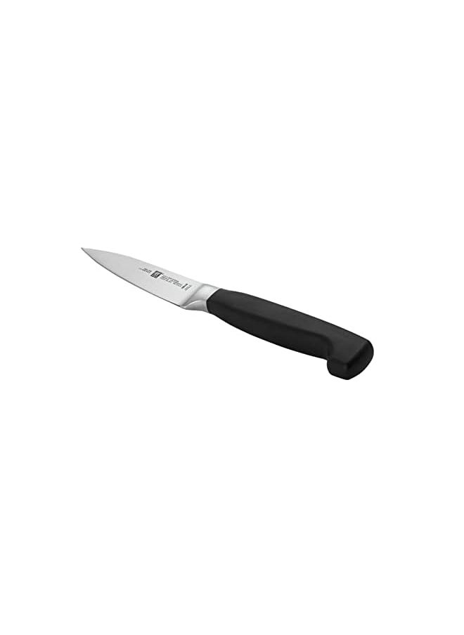 Zwilling Four Star Paring Knife 10cm. Ergonomic handle. Forged Special Formula High-Carbon stainless steel. Ice-hardened. Precision-honed. 57 Rockwell Hardness. 15 degrees edge angle. Made in Germany  - Image 3