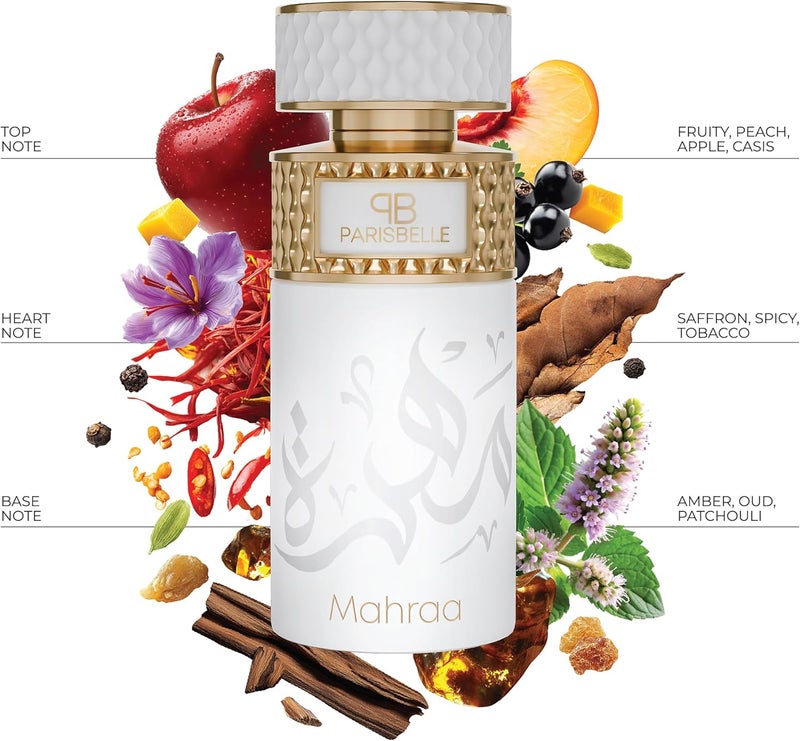 Parisbelle Mahraa Oasis Collection Extrait De Parfum 100ml | Fruity-Spicy Oriental Scent with Peach, Saffron & Oud - Image 2