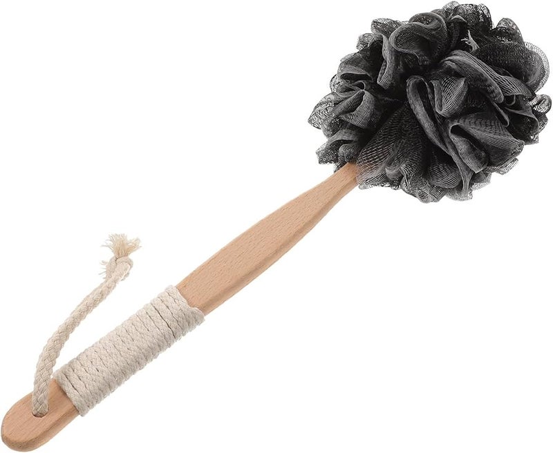 Wooden Handle Charcoal Bath Brush Exfoliating Body Scrubber Removes Dead Skin Cells - Image 1