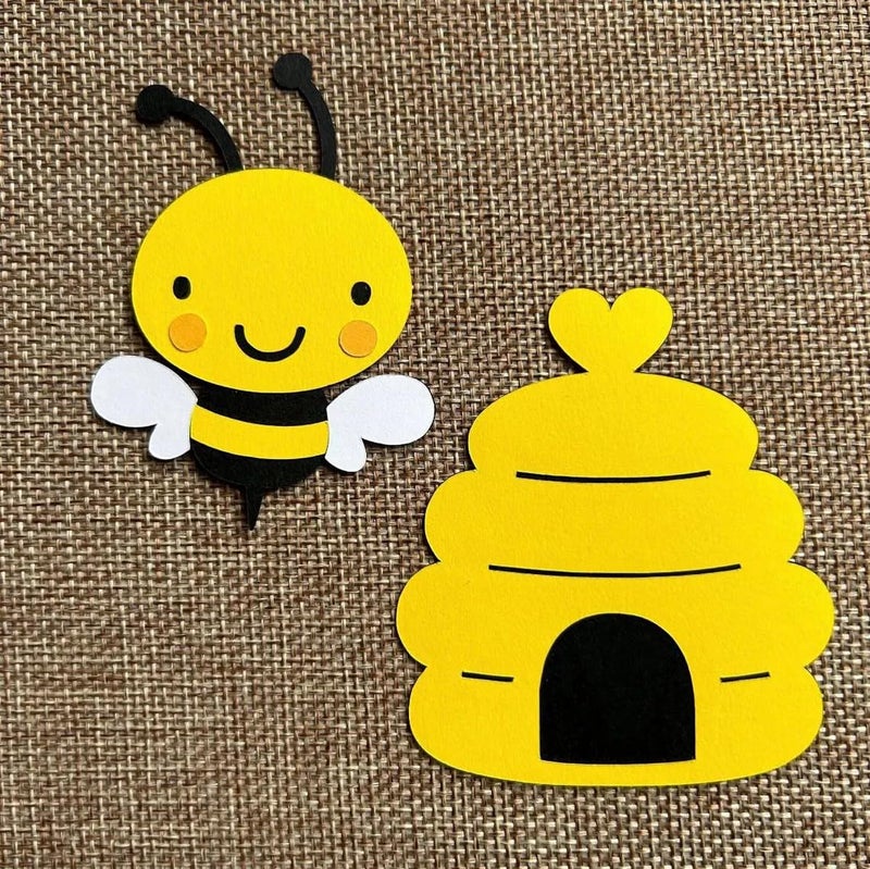 Haoser Pack of 12 Bee and Beehive Paper Cutouts for Kids Crafts – 4 Inch – Cute Yellow Bee Theme Decorations, Scrapbooking, DIY Projects, Classroom Art, Wall Decor - Image 1
