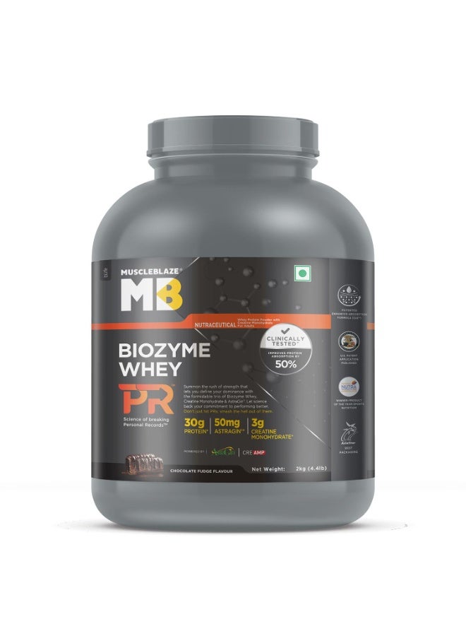 مسل بلايز مسحوق بروتين مصل اللبن MuscleBlaze Biozyme Whey Protein PR - نكهة شوكولاتة الفدج (2 كجم / 4.4 رطل) - يحتوي على 30 جم بروتين، و3 جم كرياتين مونوهيدرات، و50 مجم AstraGin | حاصل على شهادة Trustified Gold - Image 1