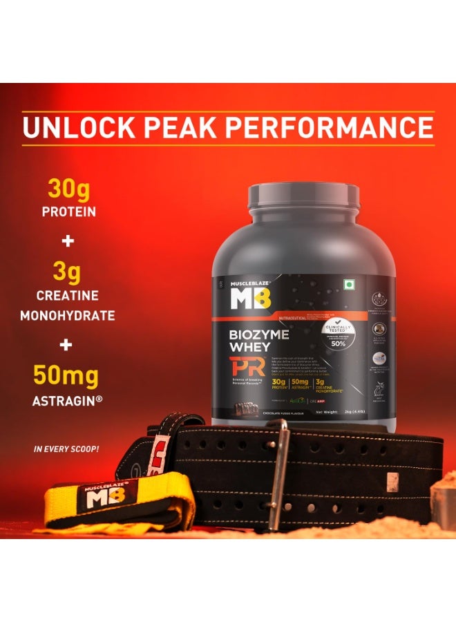مسل بلايز مسحوق بروتين مصل اللبن MuscleBlaze Biozyme Whey Protein PR - نكهة شوكولاتة الفدج (2 كجم / 4.4 رطل) - يحتوي على 30 جم بروتين، و3 جم كرياتين مونوهيدرات، و50 مجم AstraGin | حاصل على شهادة Trustified Gold - Image 3