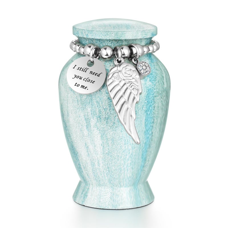 Dletay Small Urns for Human Ashes Keepsake 285 Inch Memorial Mini Cremation Urn for Women Men Aluminum Decorative Funeral UrnsLake Green