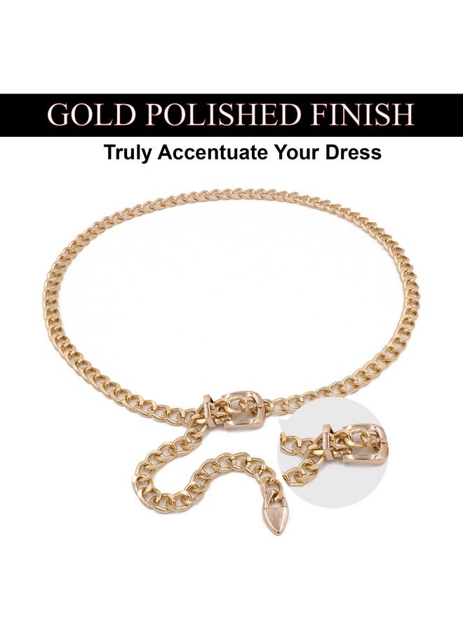 VRITRAZ Women and Girl Fashion Metal Buckel Gold Plated Belly Chain Waist Belt Jewellery kamarband Waistband (Color-Golden) - Image 3