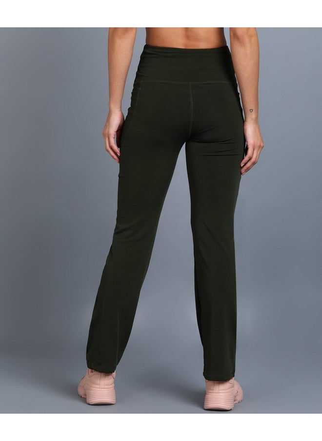 ROCK PAPER SCISSORS - Rock Paper Scissors Premium Flare Gym Pants High Waist Stretchable Flared Leggings with Pockets Gym wear/Active Wear Tights Yoga Pants Zumba/Dance Womens Workout Tights Gym Tight Army Green - Image 1