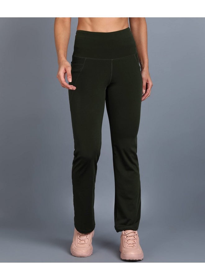 ROCK PAPER SCISSORS - Rock Paper Scissors Premium Flare Gym Pants High Waist Stretchable Flared Leggings with Pockets Gym wear/Active Wear Tights Yoga Pants Zumba/Dance Womens Workout Tights Gym Tight Army Green - Image 1