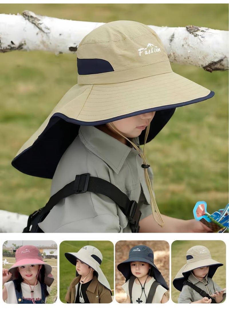 Harse Kids Outdoor Sun Protection Hat with Neck Flap UPF50+ UV Shield Breathable Lightweight Headwear for Hiking Fishing Camping（Khaki） - Image 1