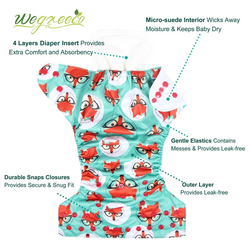 wegreeco Cloth Diapers 6 Pack with 6 Inserts, Washable Cloth Diapers for Babies, One Size Adjustable Reusable Diapers Baby (Girl Prints + 1 Wet Bag) - Image 2