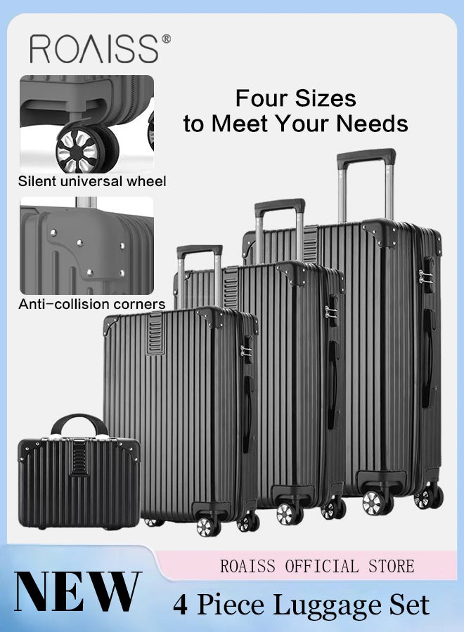 4 Pcs Hardshell Luggage Set for Unisex, Durable Lightweight Silent Universal Wheels Trolley Suitcase for Travel and Business Trips, Minimalist Retro Passwords Suitcase Includes 14/20/24/28 Inch Black