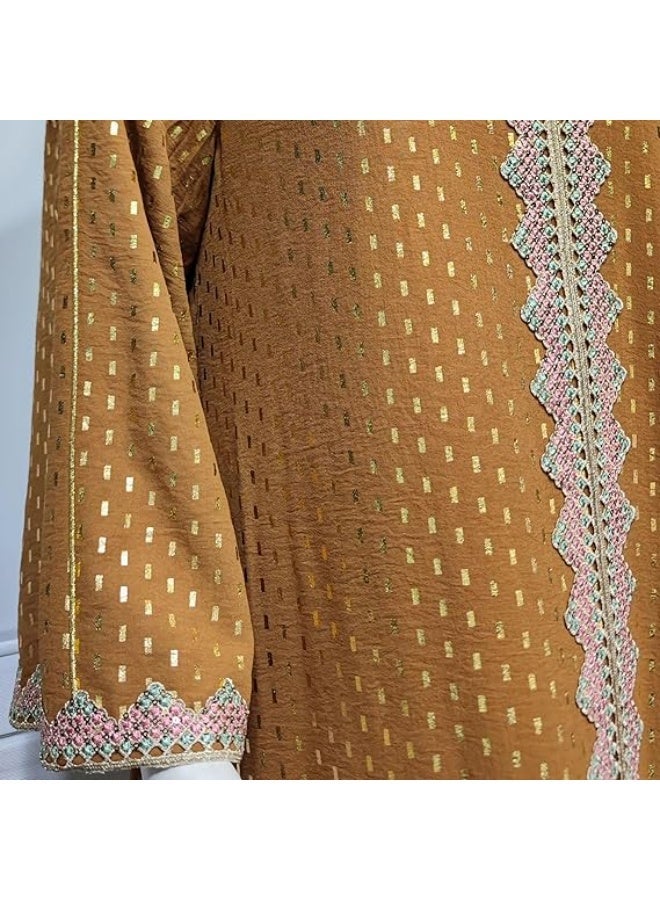 Aethvive فستان أنيق طويل الأكمام للنساء، عباءة إسلامية عربية عادية، كفتان رمضان مهرجان حفل زفاف سهرة ملابس مطبوعة عصرية - Image 4